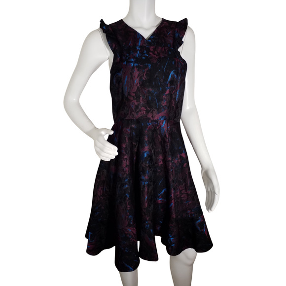 Slate & Willow Womens Abstract Dress Sleeveless Ruffle Metallic Keyhole Size 6 - Picture 1 of 6
